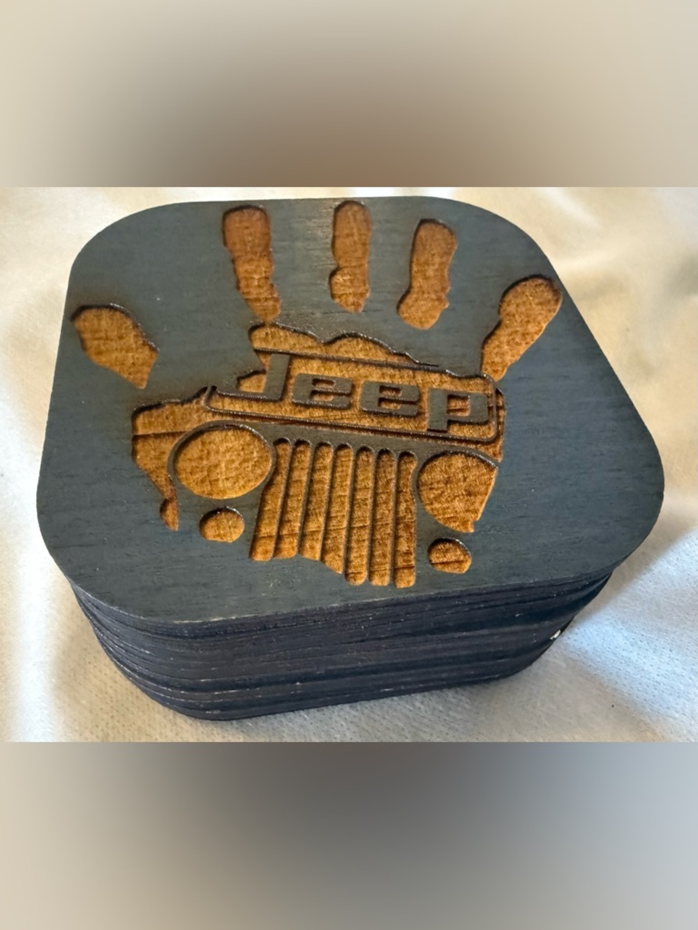 10 Jeep wooden coasters. 4”
